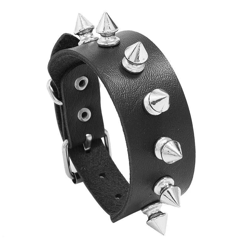 Add Some Attitude to Your Look with Spiked Bracelet Bangle Vintage Punk Cosplay Black PU Leather Wrap Bracelet