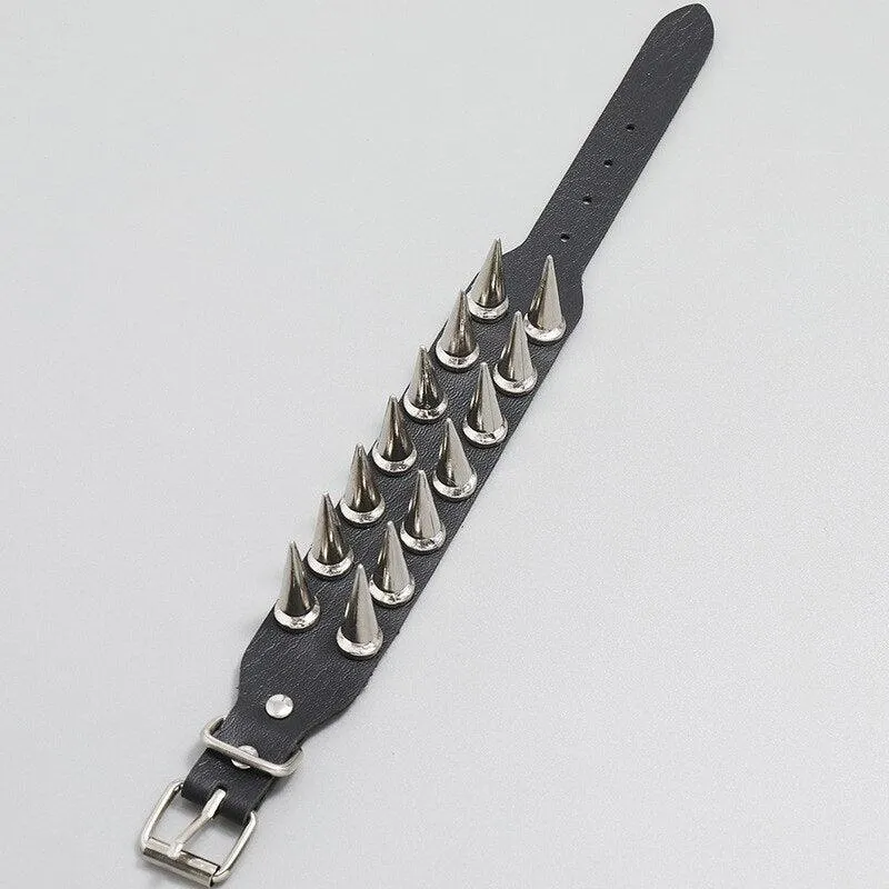 Add Some Attitude to Your Look with Spiked Bracelet Bangle Vintage Punk Cosplay Black PU Leather Wrap Bracelet