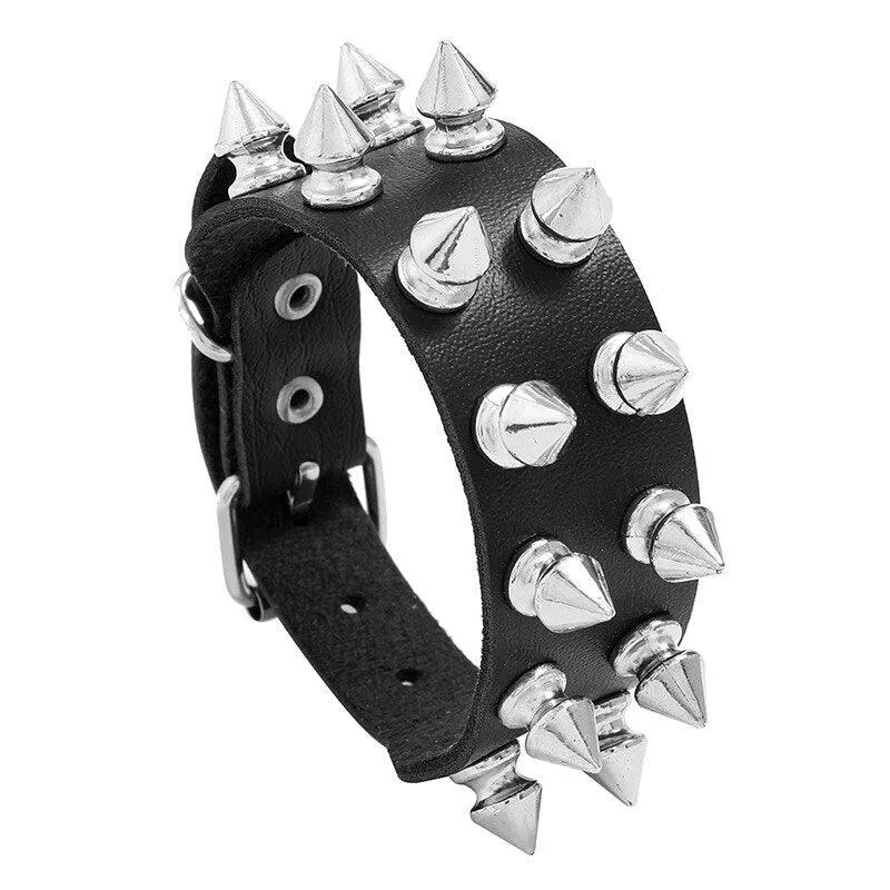 Add Some Attitude to Your Look with Spiked Bracelet Bangle Vintage Punk Cosplay Black PU Leather Wrap Bracelet