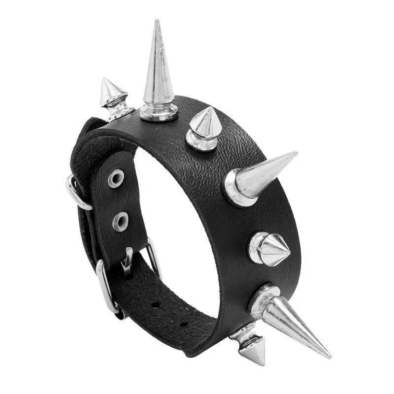 Add Some Attitude to Your Look with Spiked Bracelet Bangle Vintage Punk Cosplay Black PU Leather Wrap Bracelet