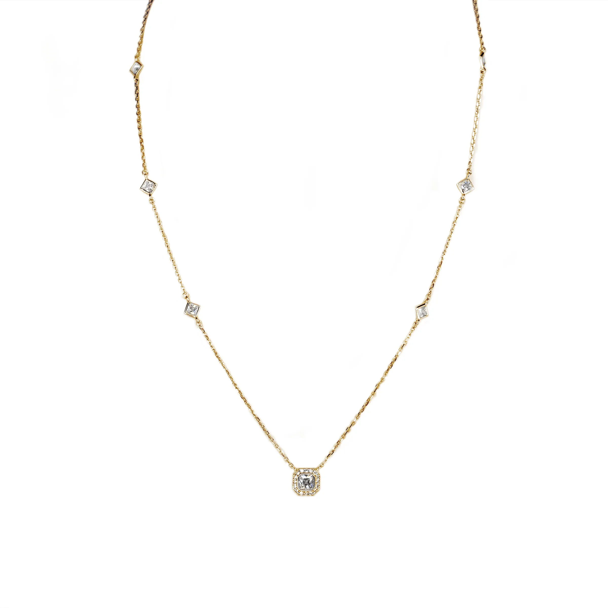 Adelaide Gold Princess DBY Pave Halo Pendant Necklace
