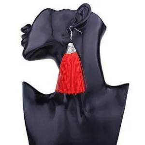 African Thread Tassel Drop Earrings - Red