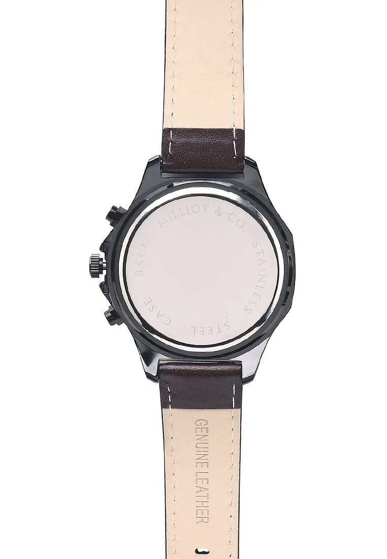 Alex Black Leather Watch (Chocolate)