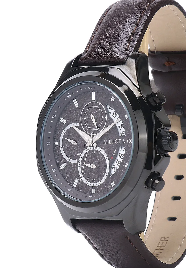 Alex Black Leather Watch (Chocolate)