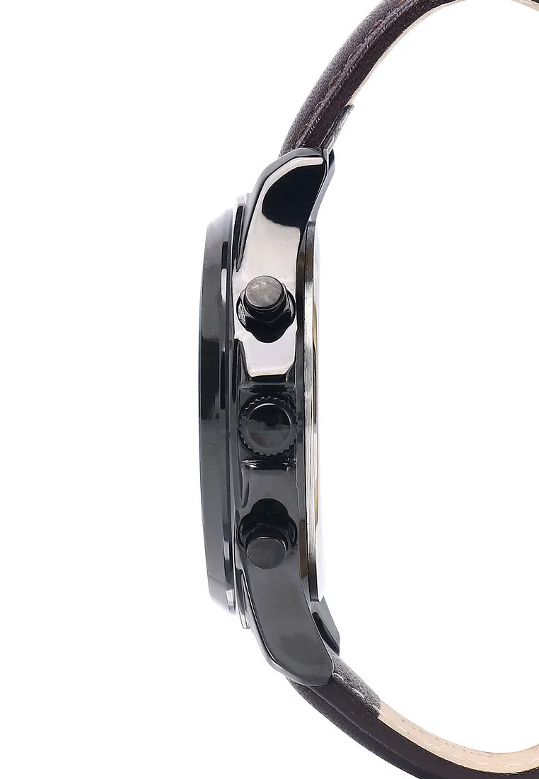 Alex Black Leather Watch (Chocolate)