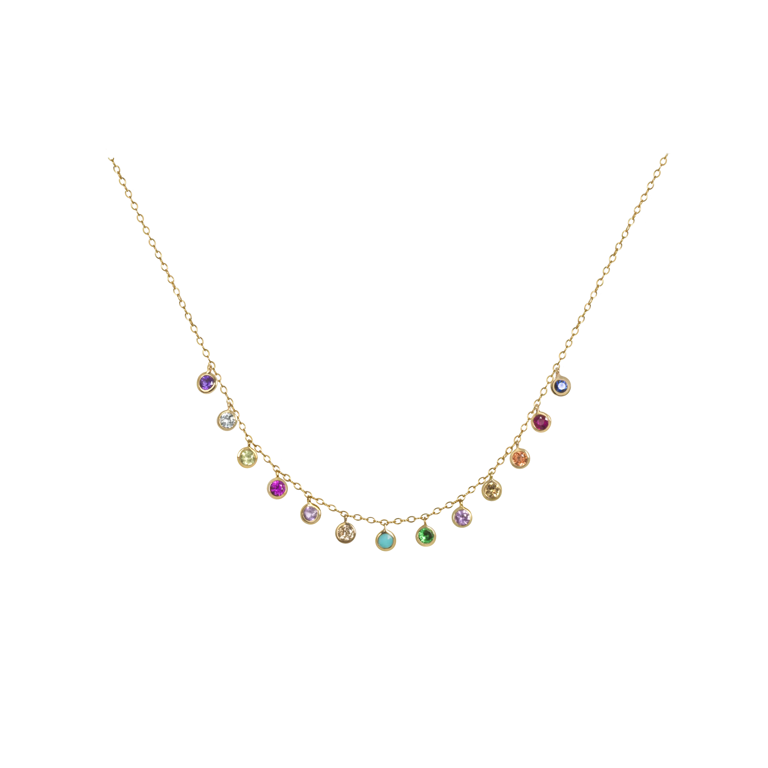 And Paris Collier Multi Drop 13 Pierres (Diamant brun, saphir rose pale, aqua, péridot, amethyste, turqouise, emerauld citrine, saphir orange, saphir bleu, diamant) en Or Jaune