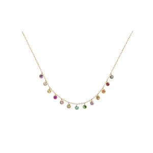 And Paris Collier Multi Drop 13 Pierres (Diamant brun, saphir rose pale, aqua, péridot, amethyste, turqouise, emerauld citrine, saphir orange, saphir bleu, diamant) en Or Jaune