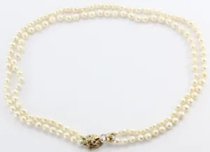 Antique 14K Gold Diamond & Ruby Lion Head Double Strand Pearl Necklace