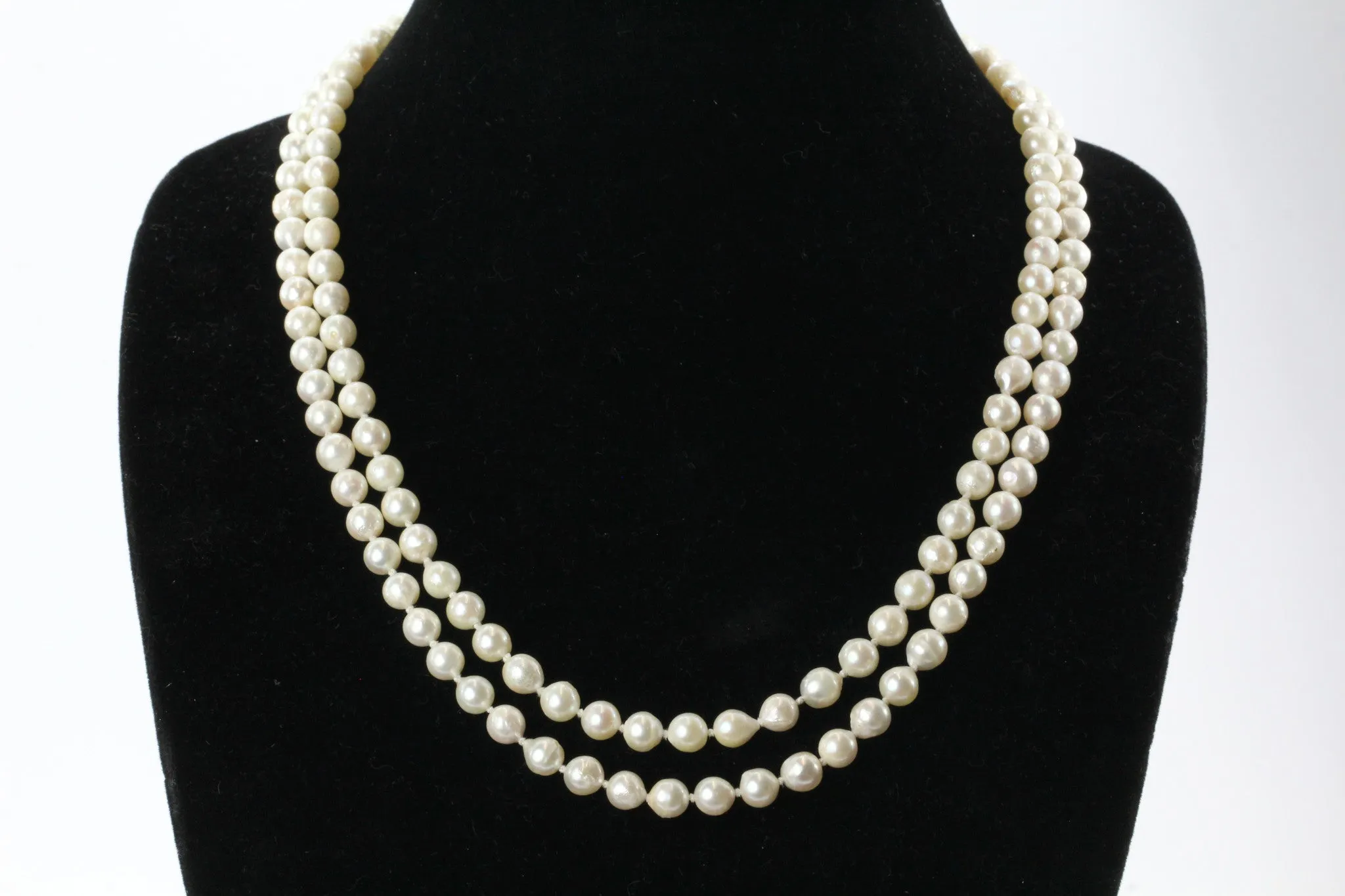 Antique 14K Gold Diamond & Ruby Lion Head Double Strand Pearl Necklace