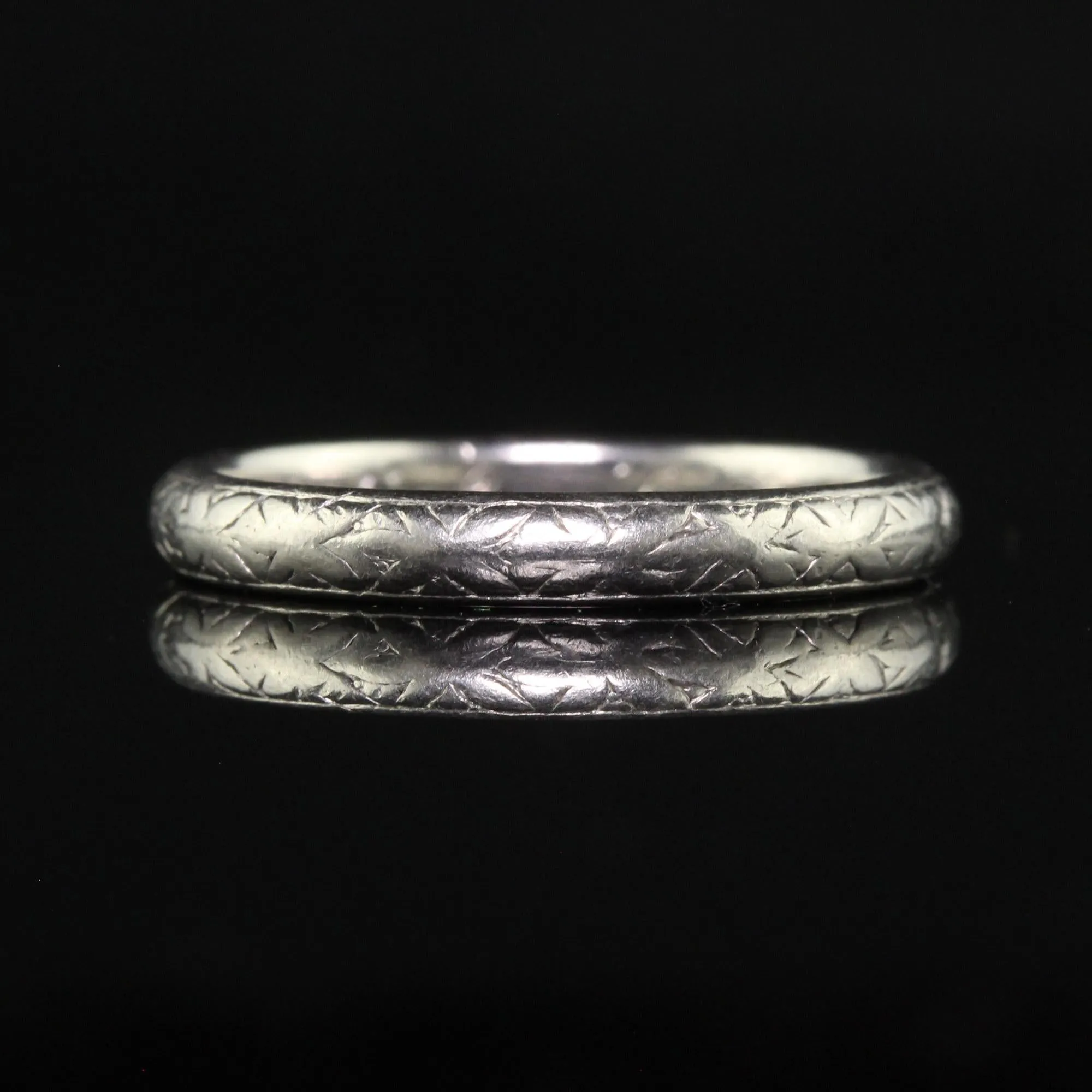 Antique Art Deco Shreve and Co Platinum Engraved Wedding Band - Size 7