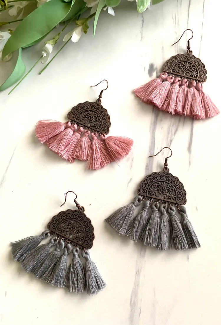 Antique Half Moon Fringe Earrings