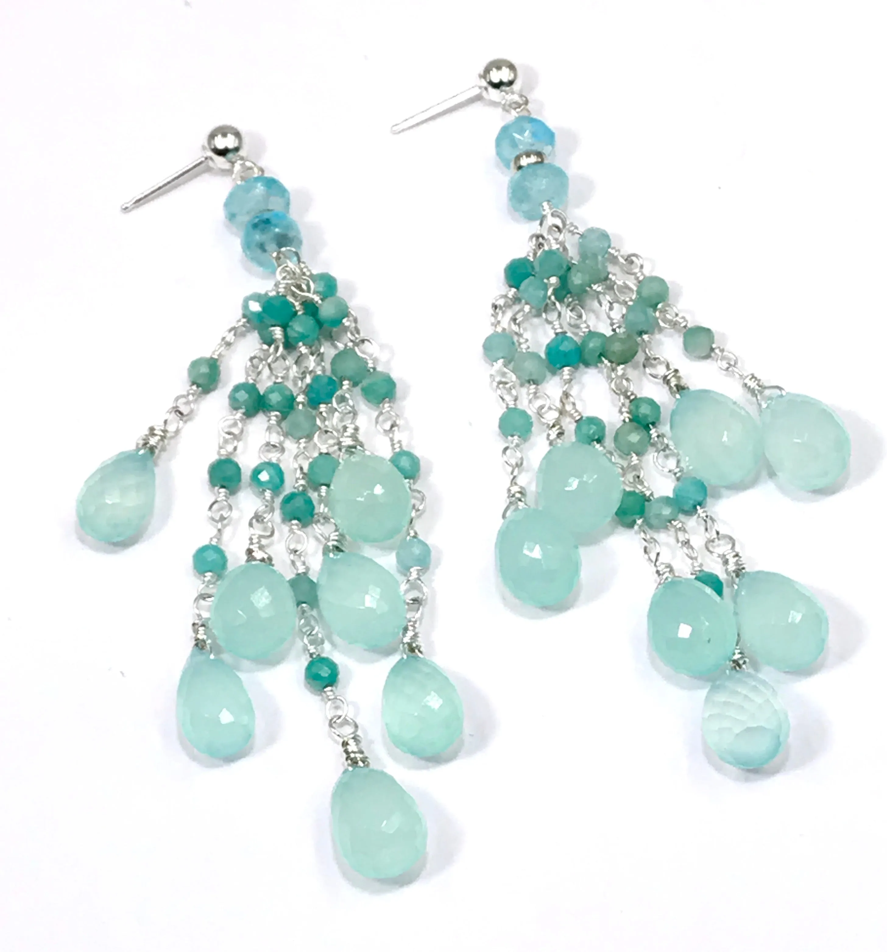 Aqua Chalcedony Amazonite Tassel Earrings