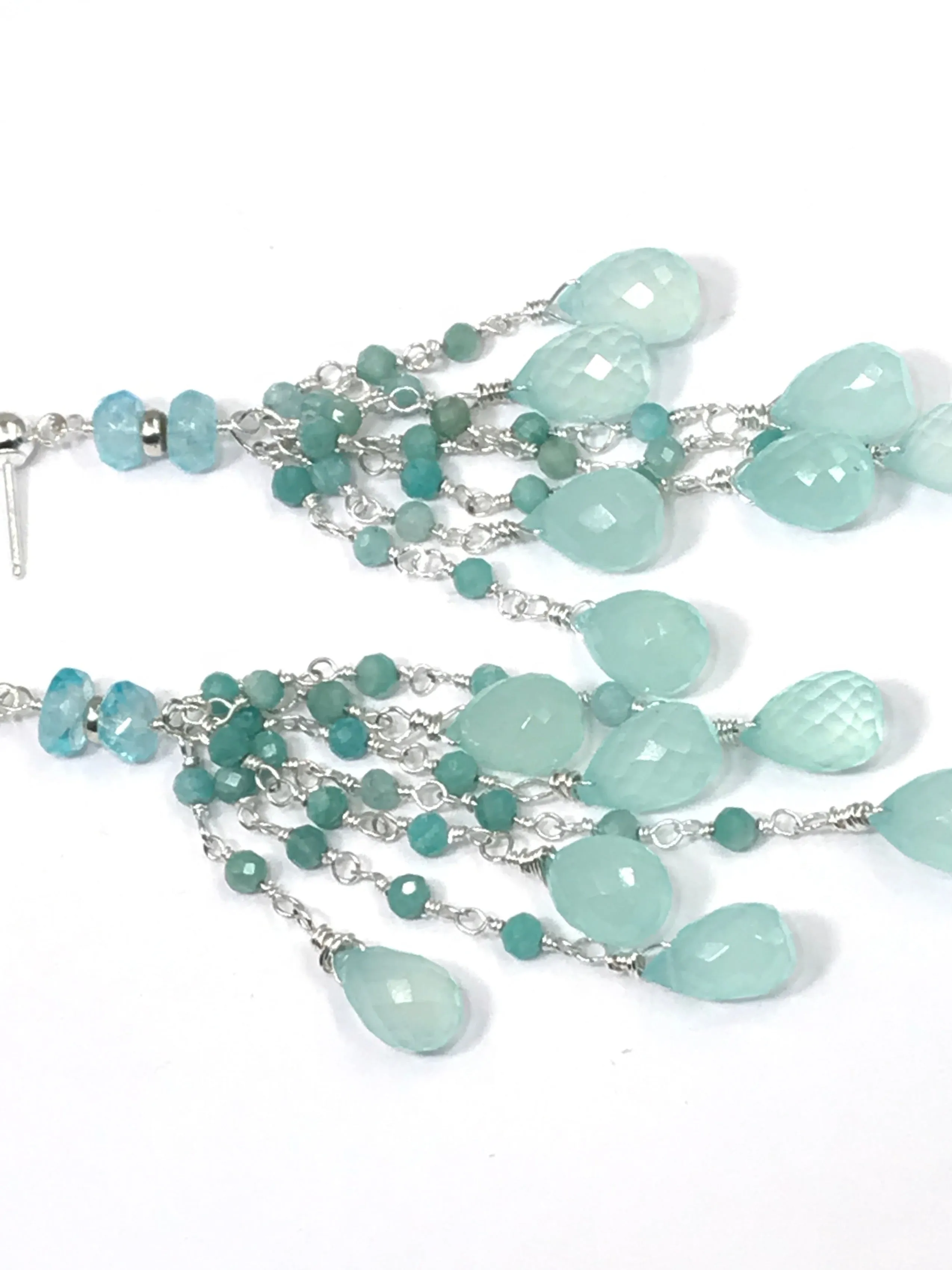 Aqua Chalcedony Amazonite Tassel Earrings