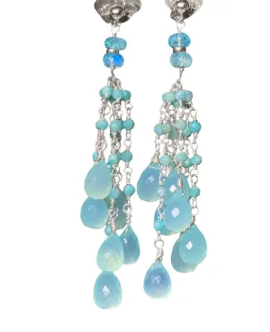 Aqua Chalcedony Amazonite Tassel Earrings