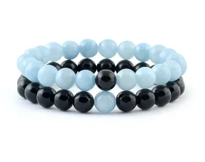 Aquamarine and black onyx couple bracelets