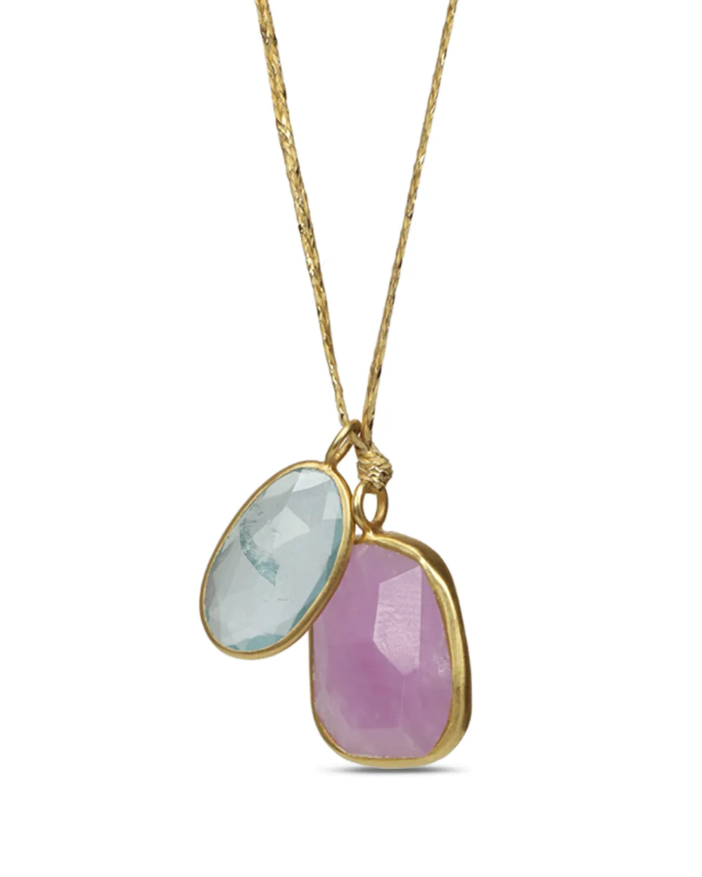 Aquamarine and Kunzite Cord Necklace