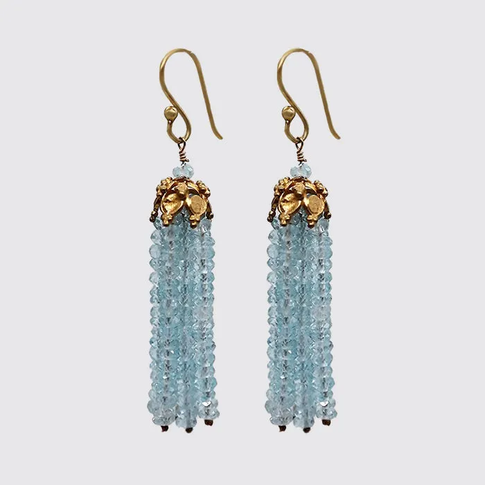 Aquamarine Tassel Earrings