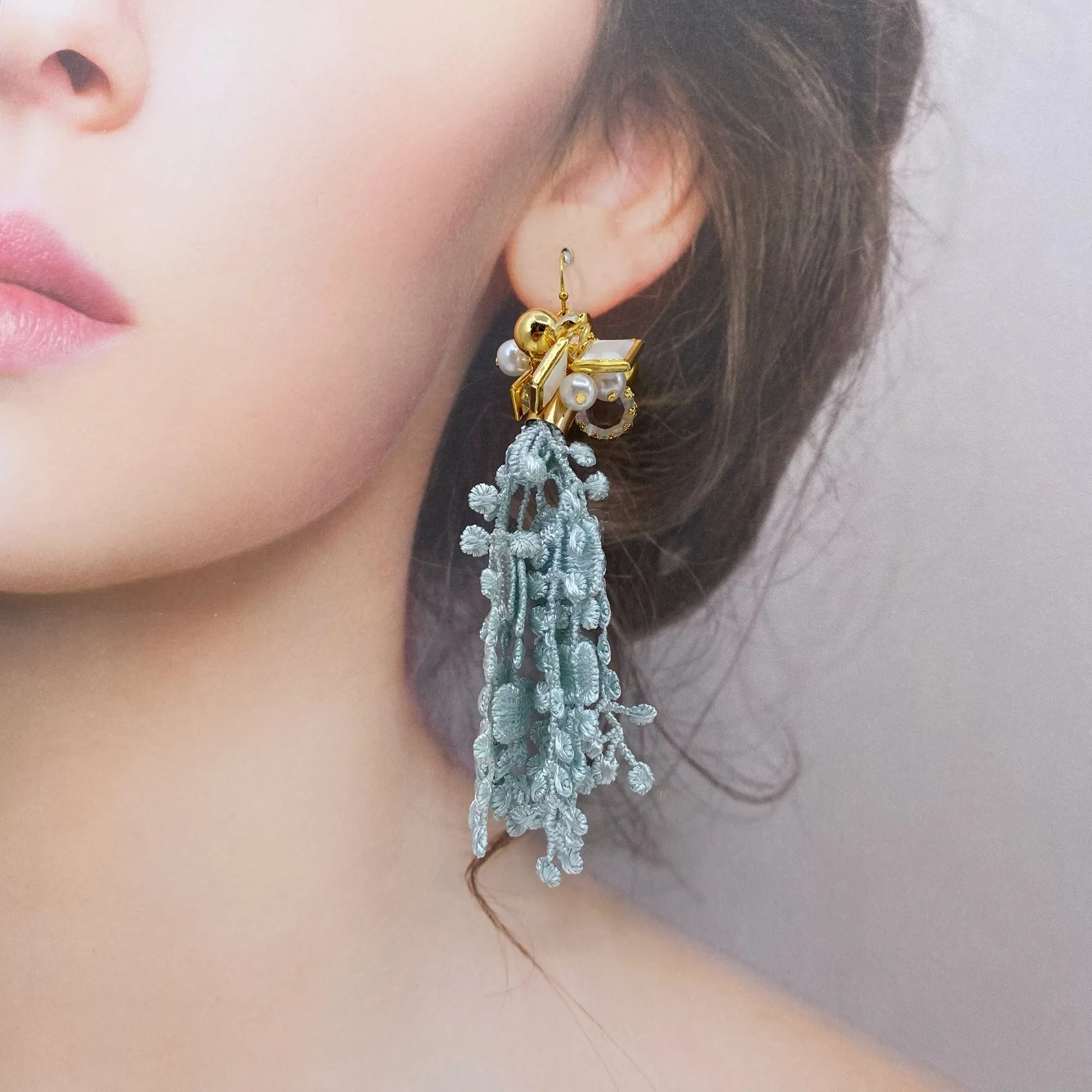 Asymmetrical Teal Lace Earrings