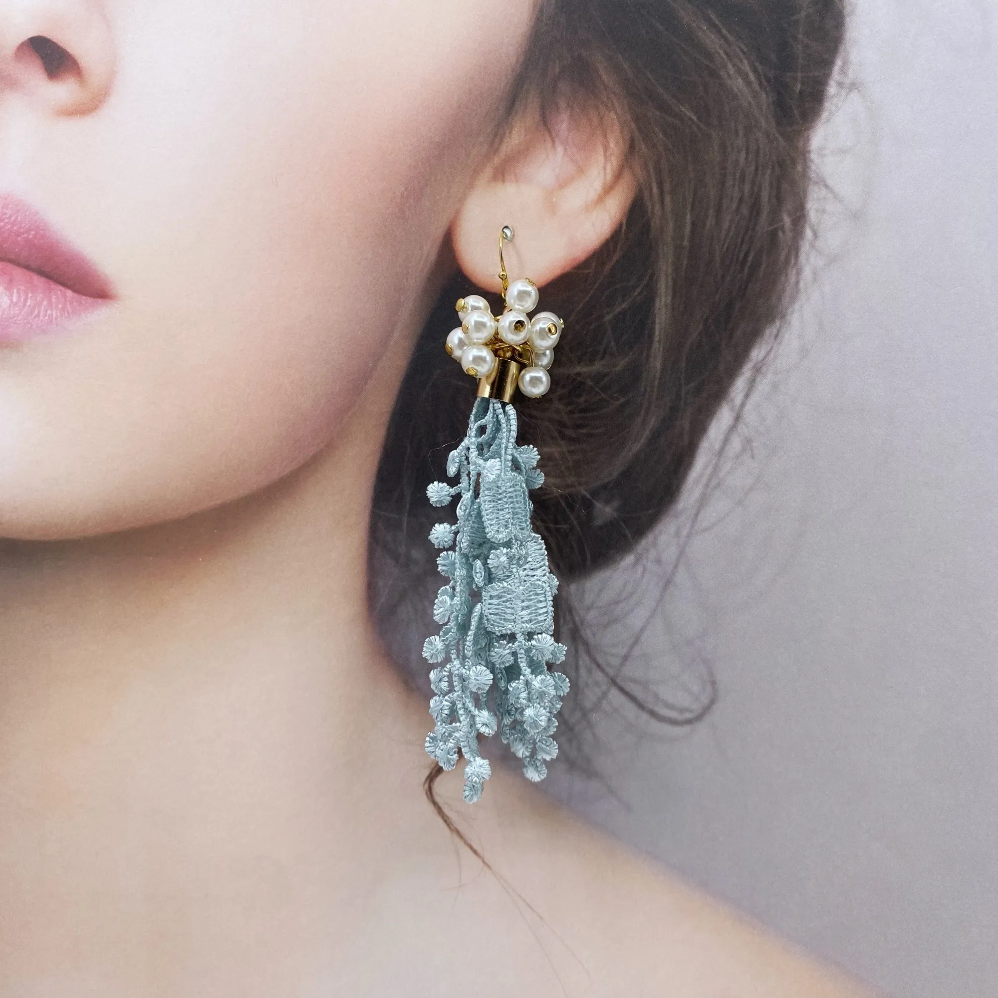 Asymmetrical Teal Lace Earrings