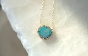 Australian Opal & Diamond Halo Necklace