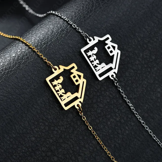 Auxauxme Top Quality Stainless Steel Family Bracelet Father Mother Girl Boy Family Gathering Gift Simple Style Figure Bracelet