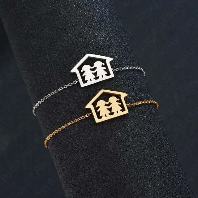 Auxauxme Top Quality Stainless Steel Family Bracelet Father Mother Girl Boy Family Gathering Gift Simple Style Figure Bracelet