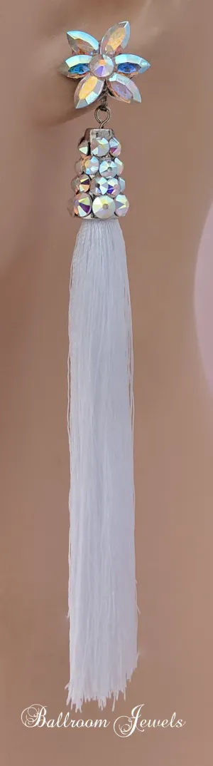 Ballroom White Tassel flower earrings