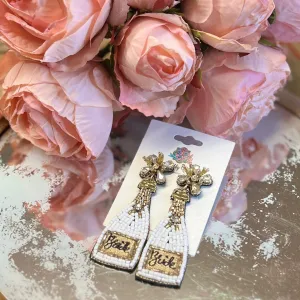 Beaded Bride Wine Bottle Earrings