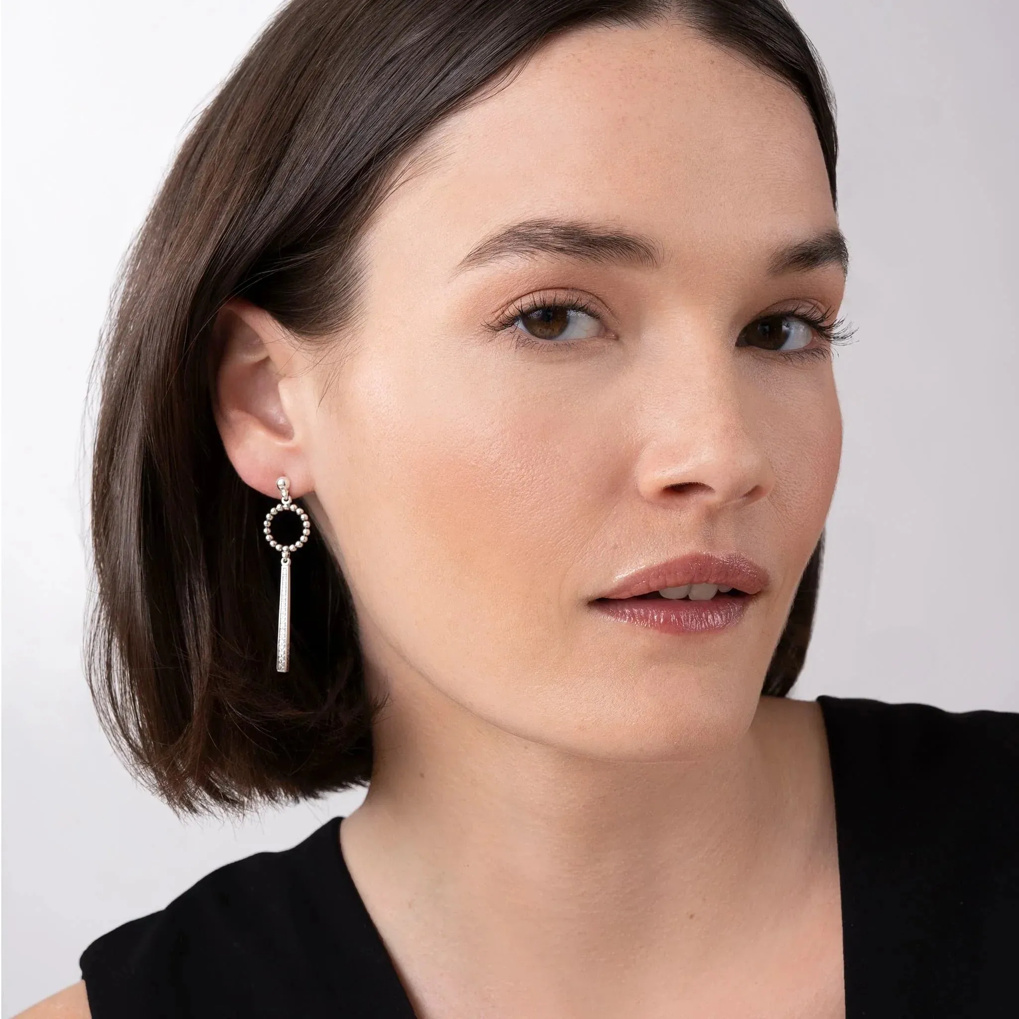 Beaded Circle Diamond Drop Earrings