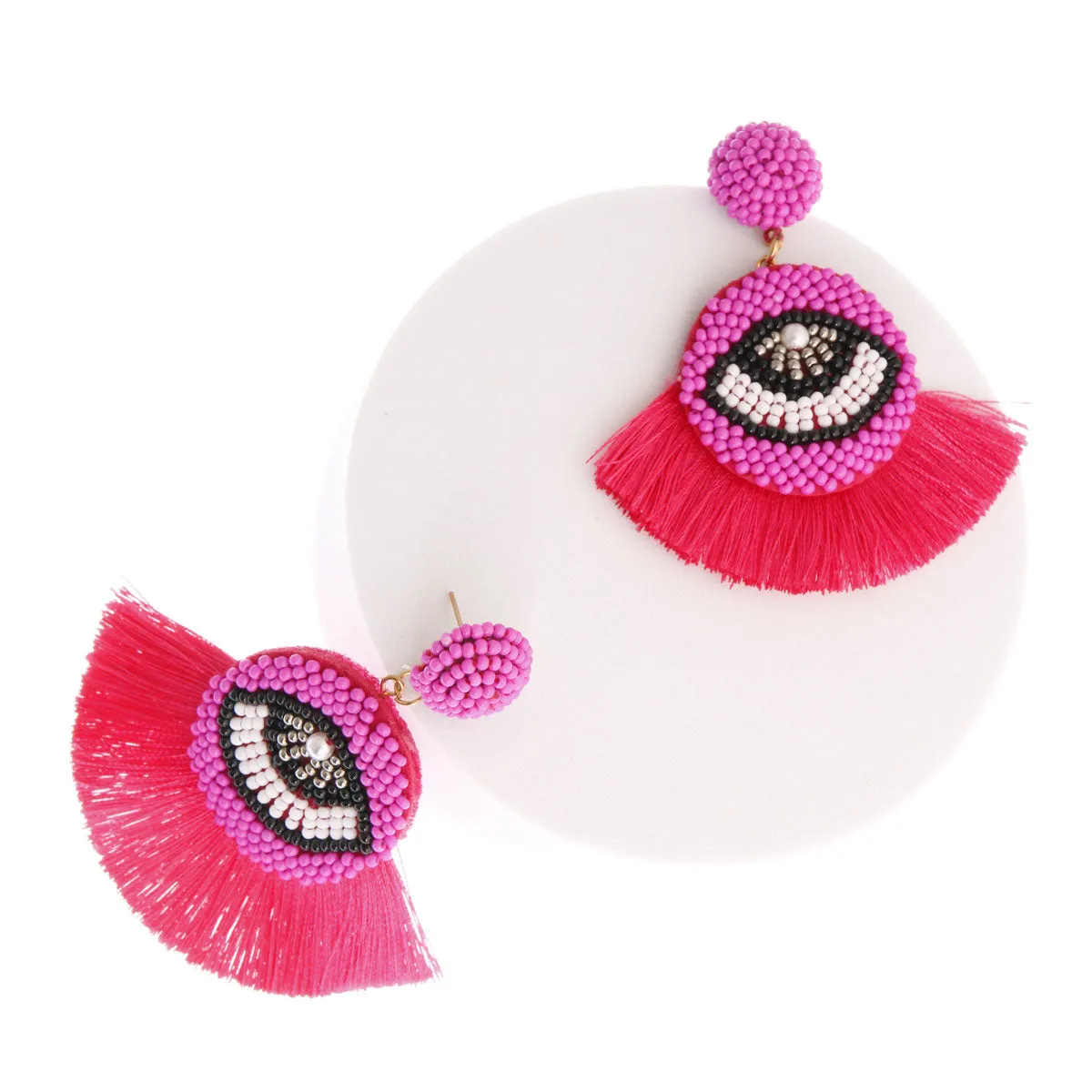 Beaded Eye Tassel Earrings