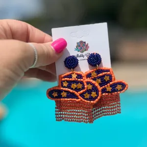 Beaded Navy and Orange Hat Earrings