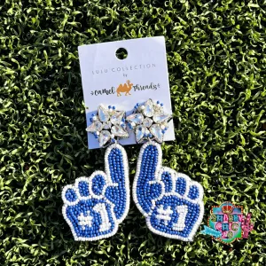 Beaded No 1  Earrings - Blue/White