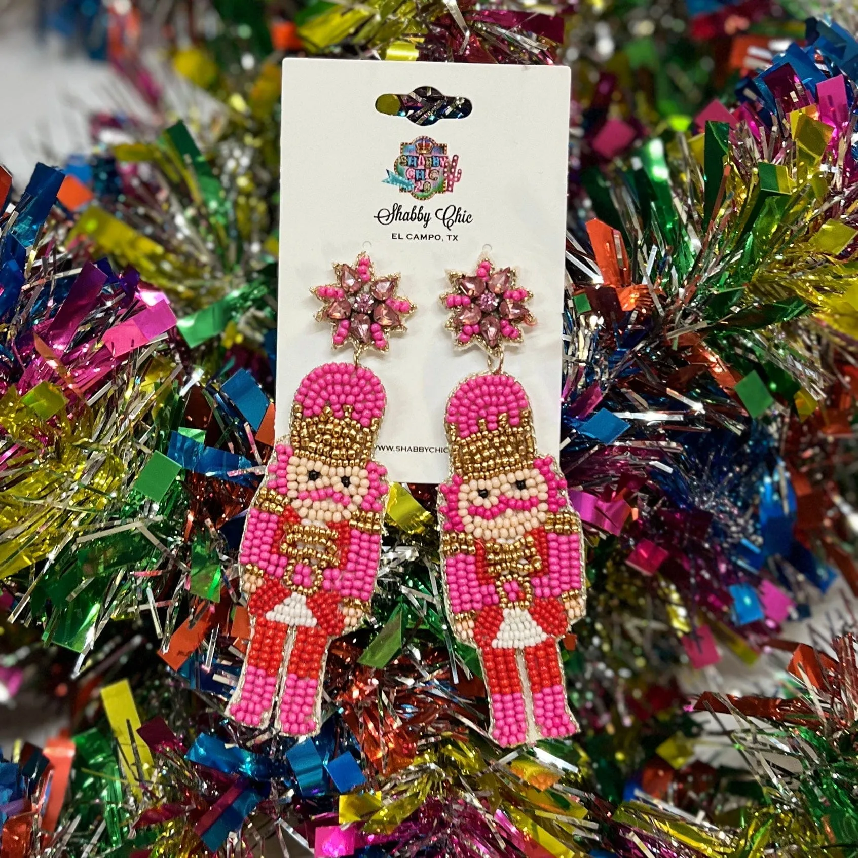 Beaded Pink Nutcracker Earrings