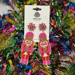 Beaded Pink Nutcracker Earrings