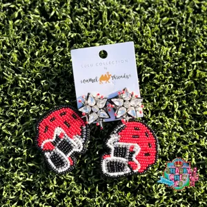 Beaded Red Football Helmet Earrings