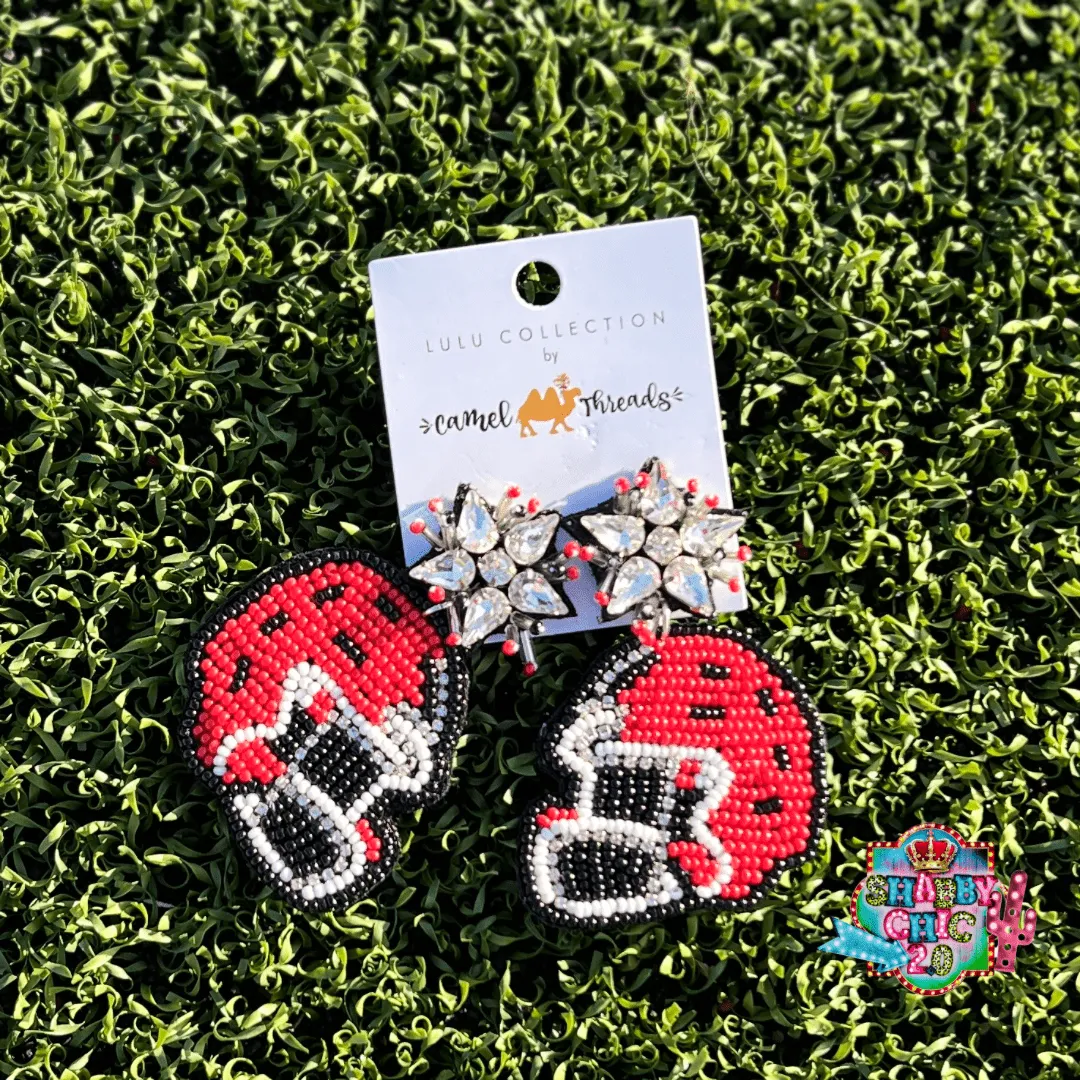Beaded Red Football Helmet Earrings
