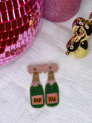 Beaded Rose Champagne Bottle Earrings