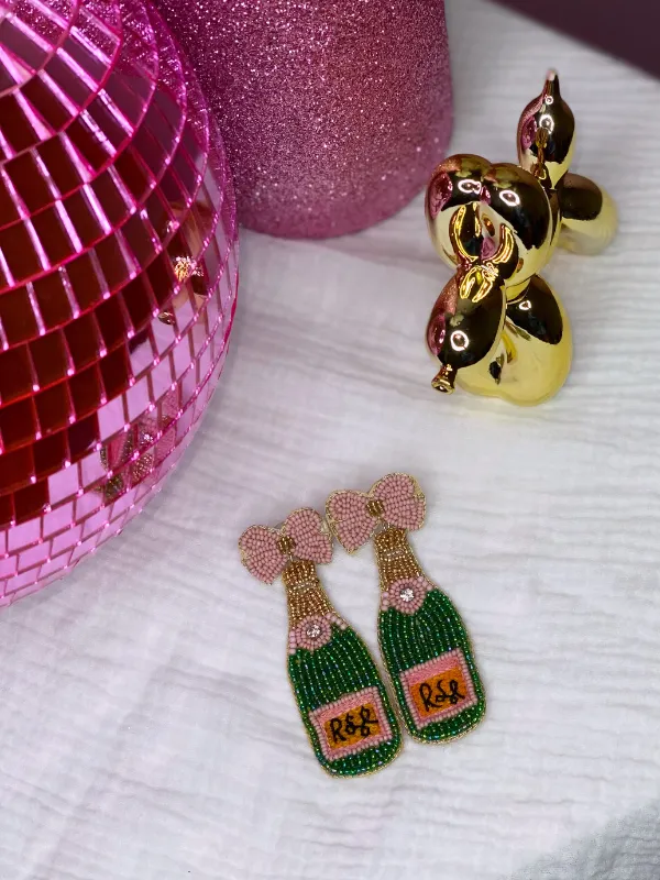 Beaded Rose Champagne Bottle Earrings