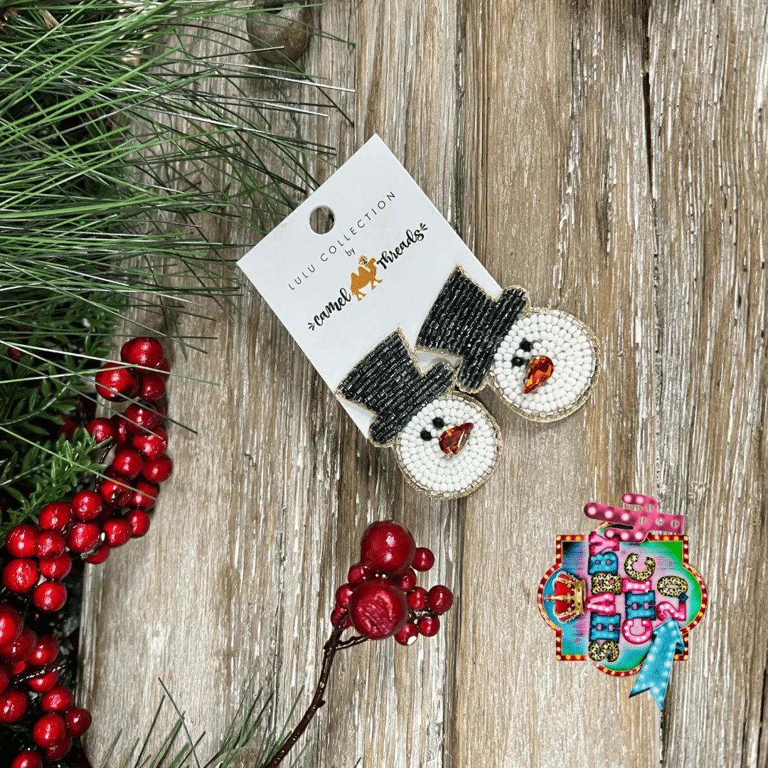 Beaded Snowman Head Earrings