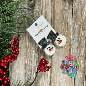 Beaded Snowman Head Earrings