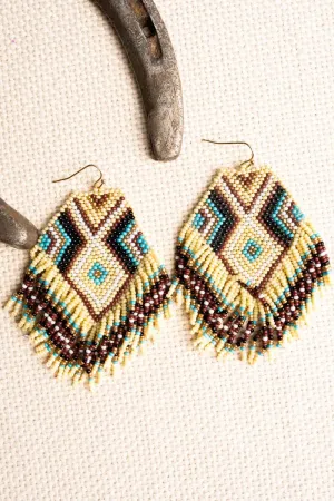 Big River Canyon Ivory Seed Bead Fringe Earrings