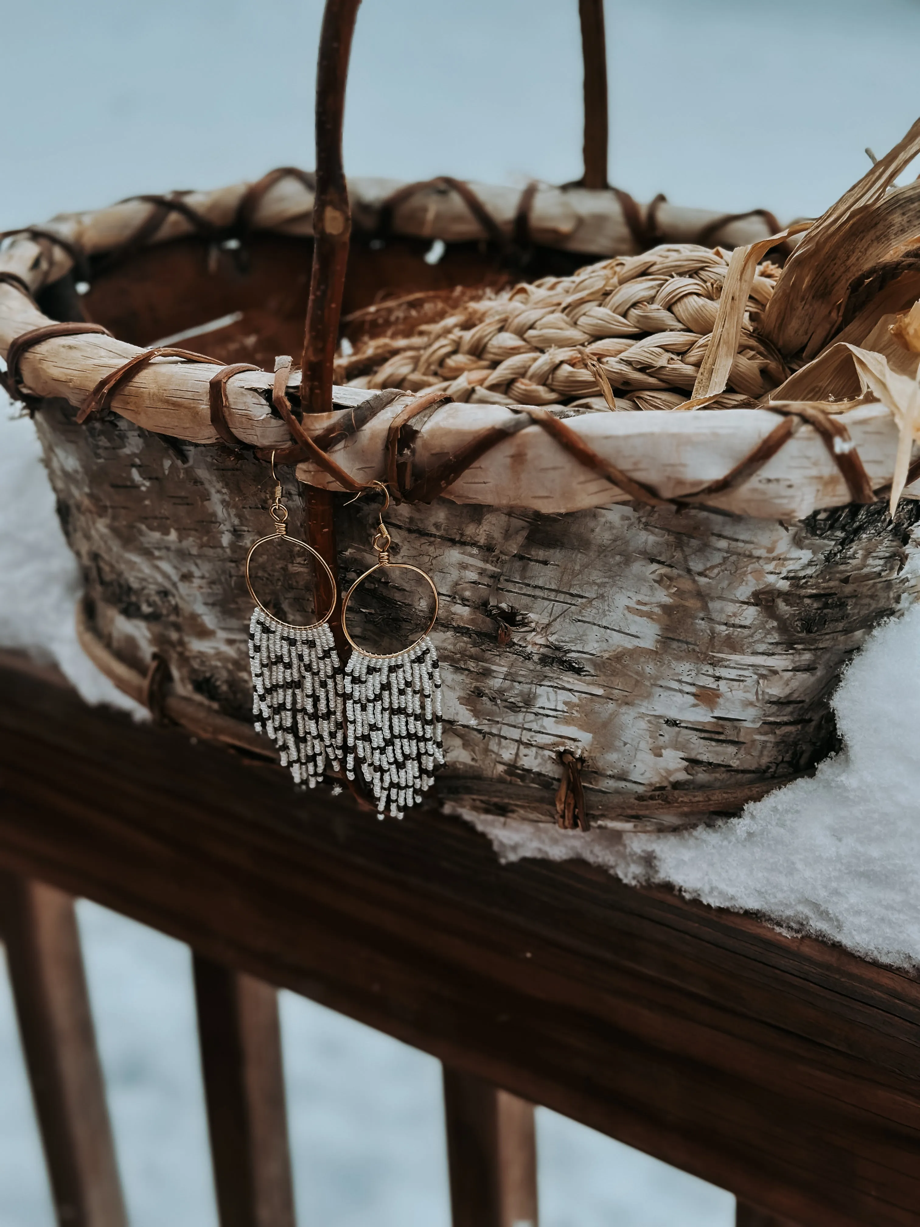 Birch Bark Beaded Hoops Set