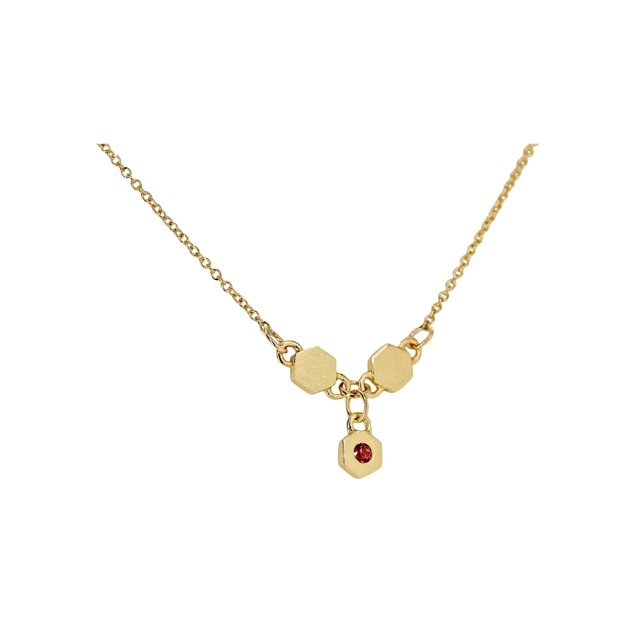 Birthstone Hexagon Necklace - July - Ruby