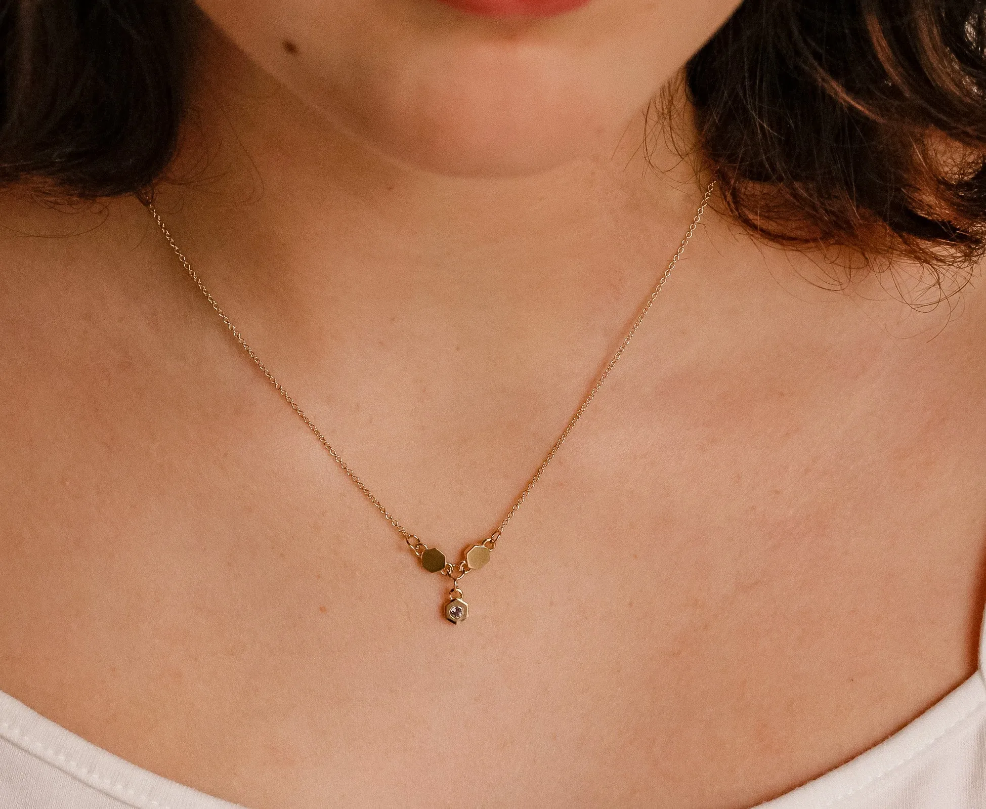 Birthstone Hexagon Necklace - July - Ruby