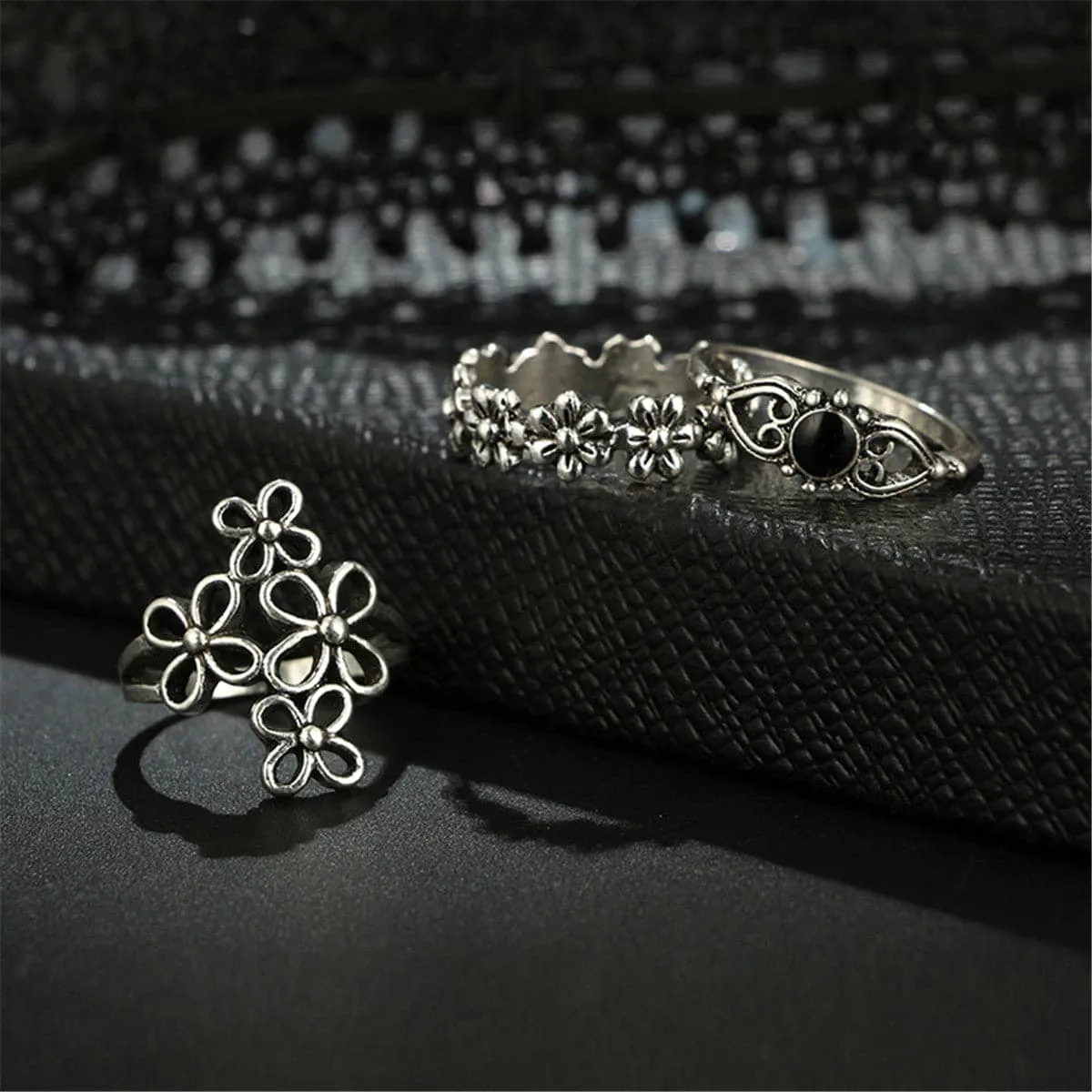 Black & Silver-Plated Botany Ring Set