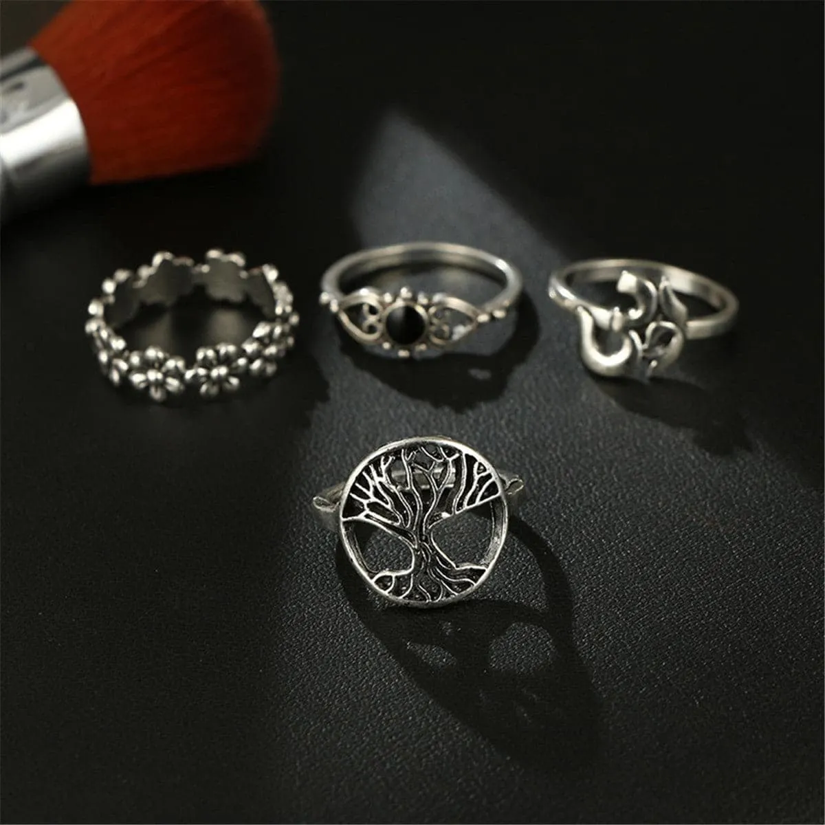 Black & Silver-Plated Botany Ring Set