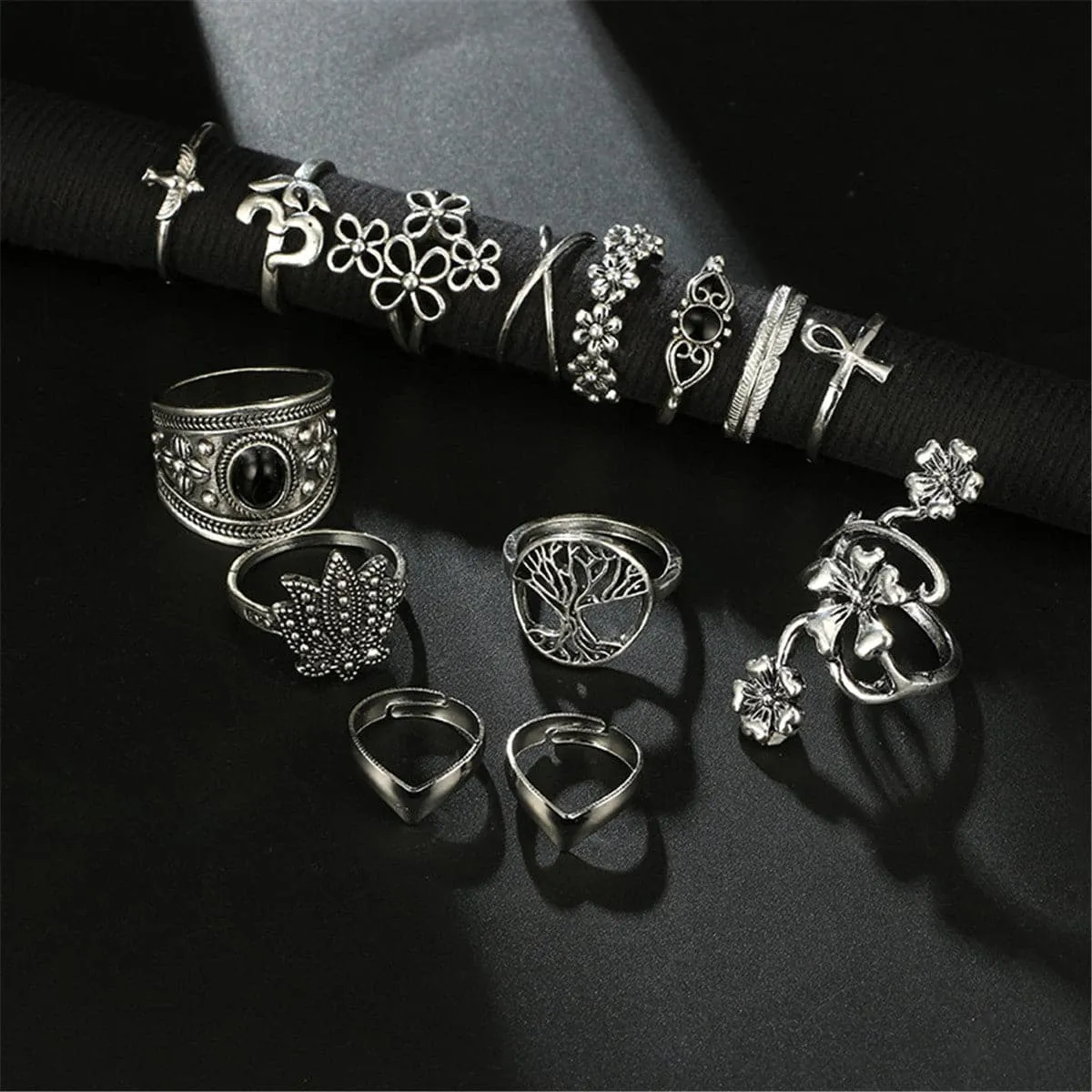 Black & Silver-Plated Botany Ring Set