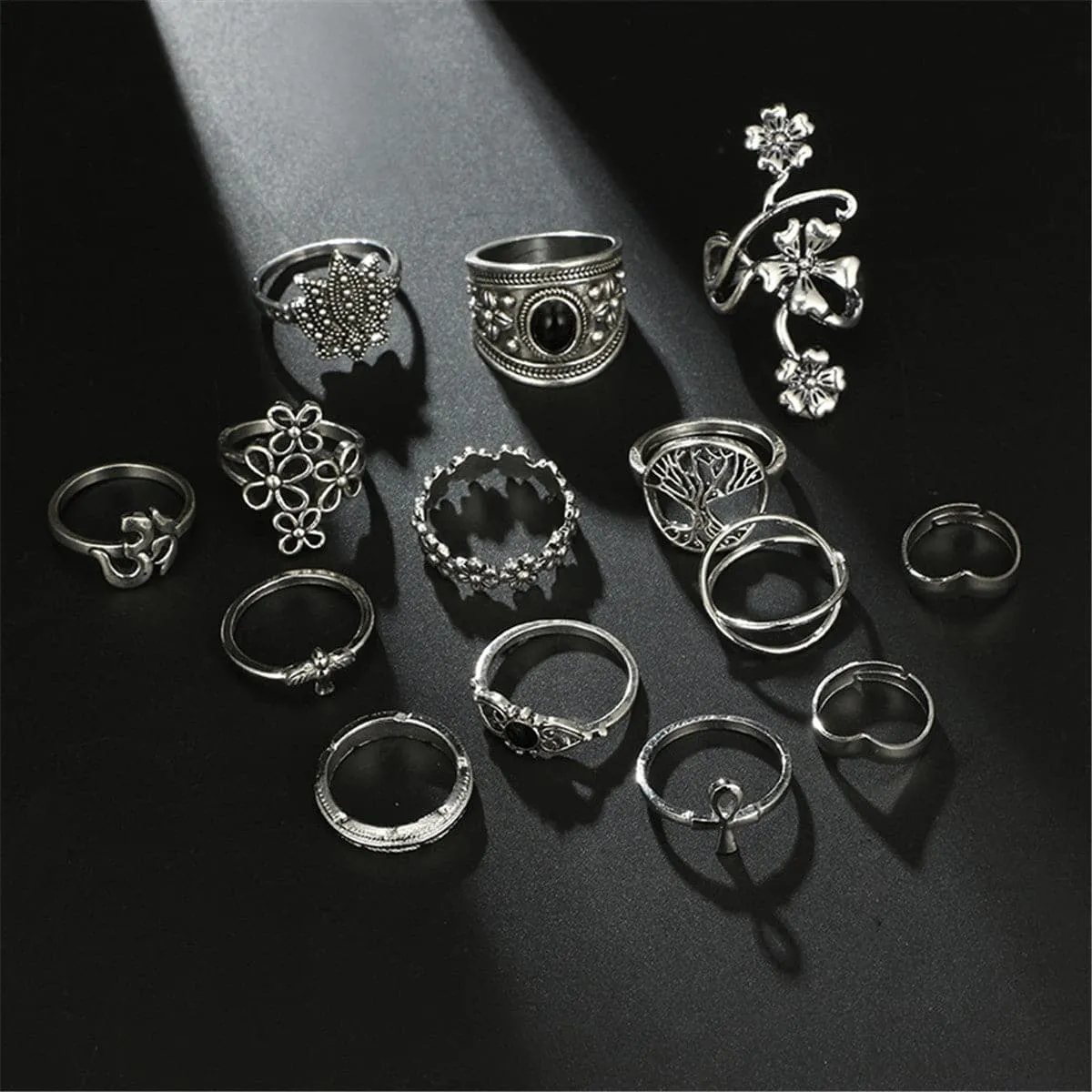 Black & Silver-Plated Botany Ring Set