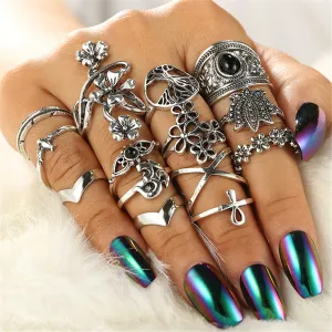 Black & Silver-Plated Botany Ring Set