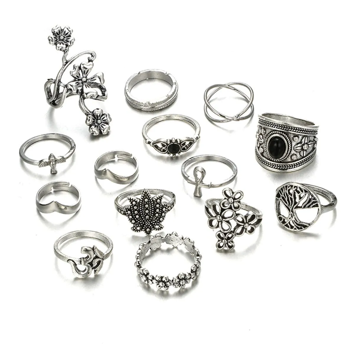Black & Silver-Plated Botany Ring Set